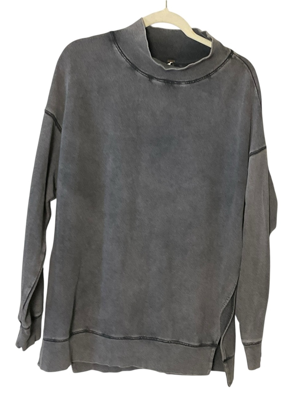 Free People Washed Gray Mock Neck Oversized Sweatshirt Size L